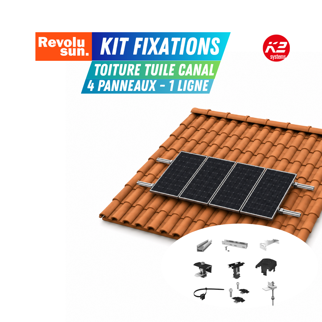 K2 Systems – Kit de fixation toiture tuile romane/canal – 4 panneaux – 1 ligne