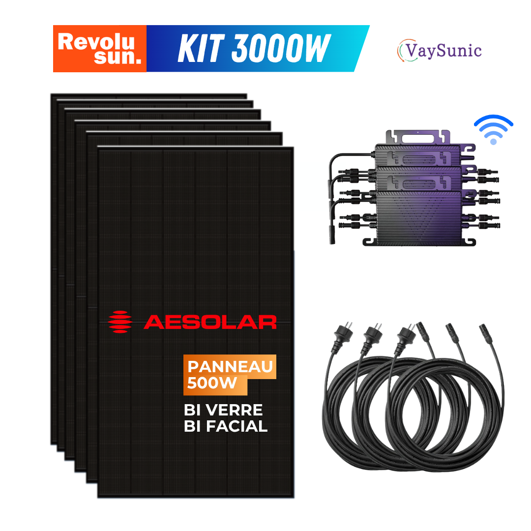Kit solaire plug & play 3000W complet | 6x 500W AE Solar + 3 micro-onduleur Vaysunic WiFi