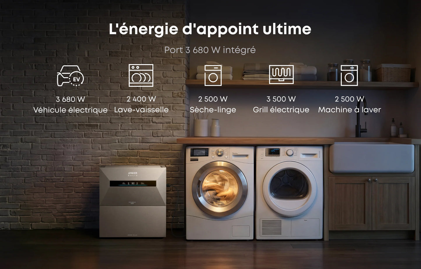 Anker solix batterie et alimentation de diffèrents appareils comme véhicule electrique, lave-vaisselle
