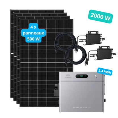 Kit solaire 2 000 W + stockage 2,4 kWh Zendure SolarFlow 2400 AC+