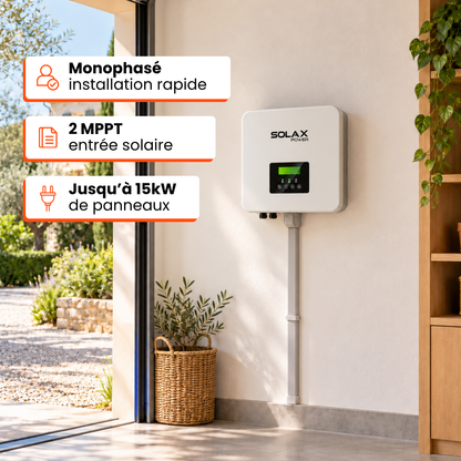 Kit Solax Power 11,6kWh - Onduleur X1 hybrid 6kW G4 + batterie T58 master V3 + smart meter monophasé