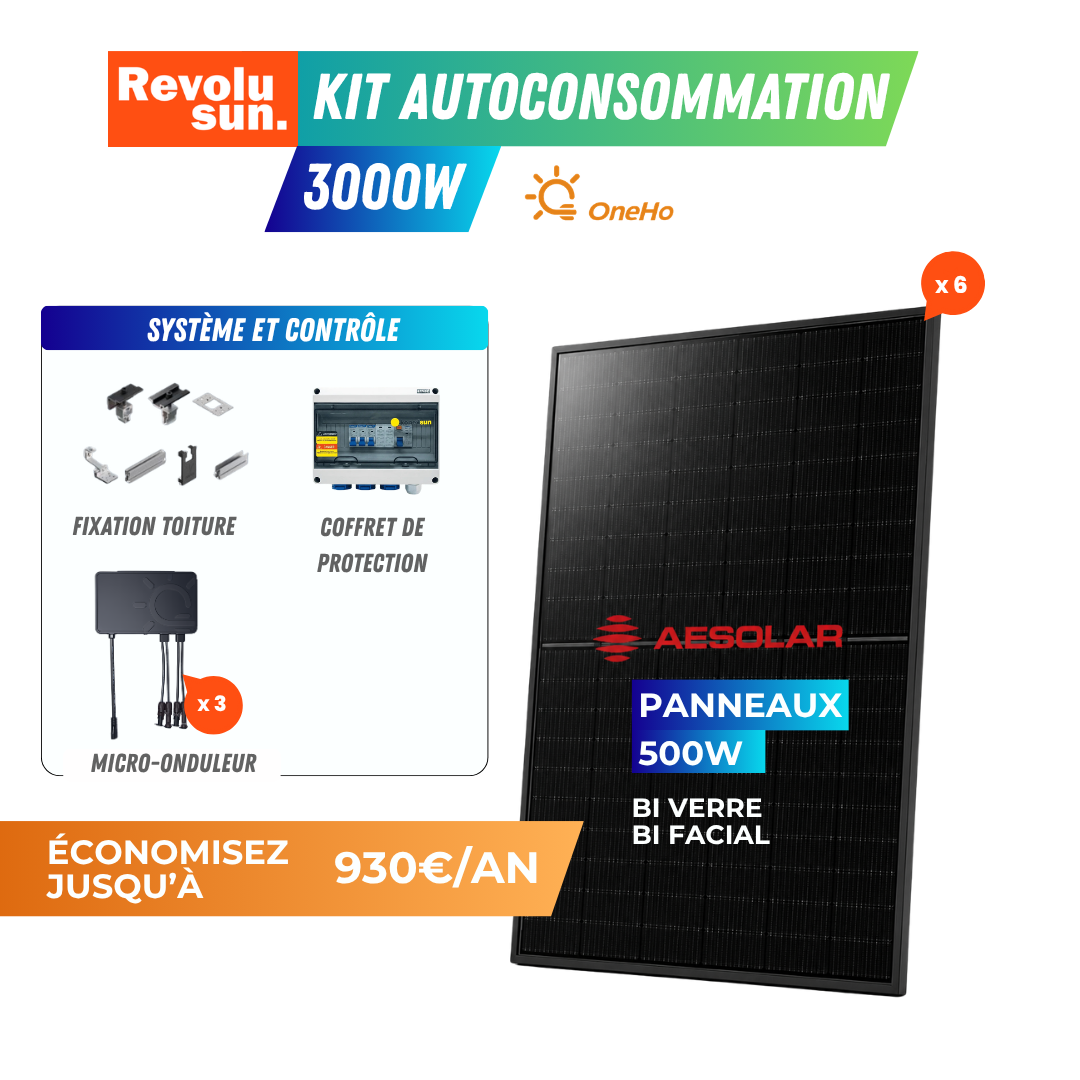 Kit solaire 3000W complet | 6x 500W AE Solar + micro-onduleur 1000 OneHo