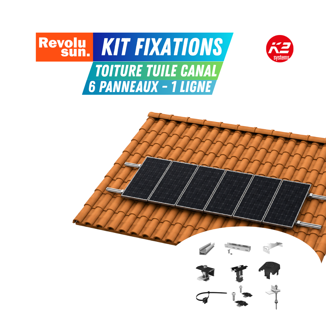 Kit de fixation toiture tuile canal pour 6 panneaux solaires – 1 ligne