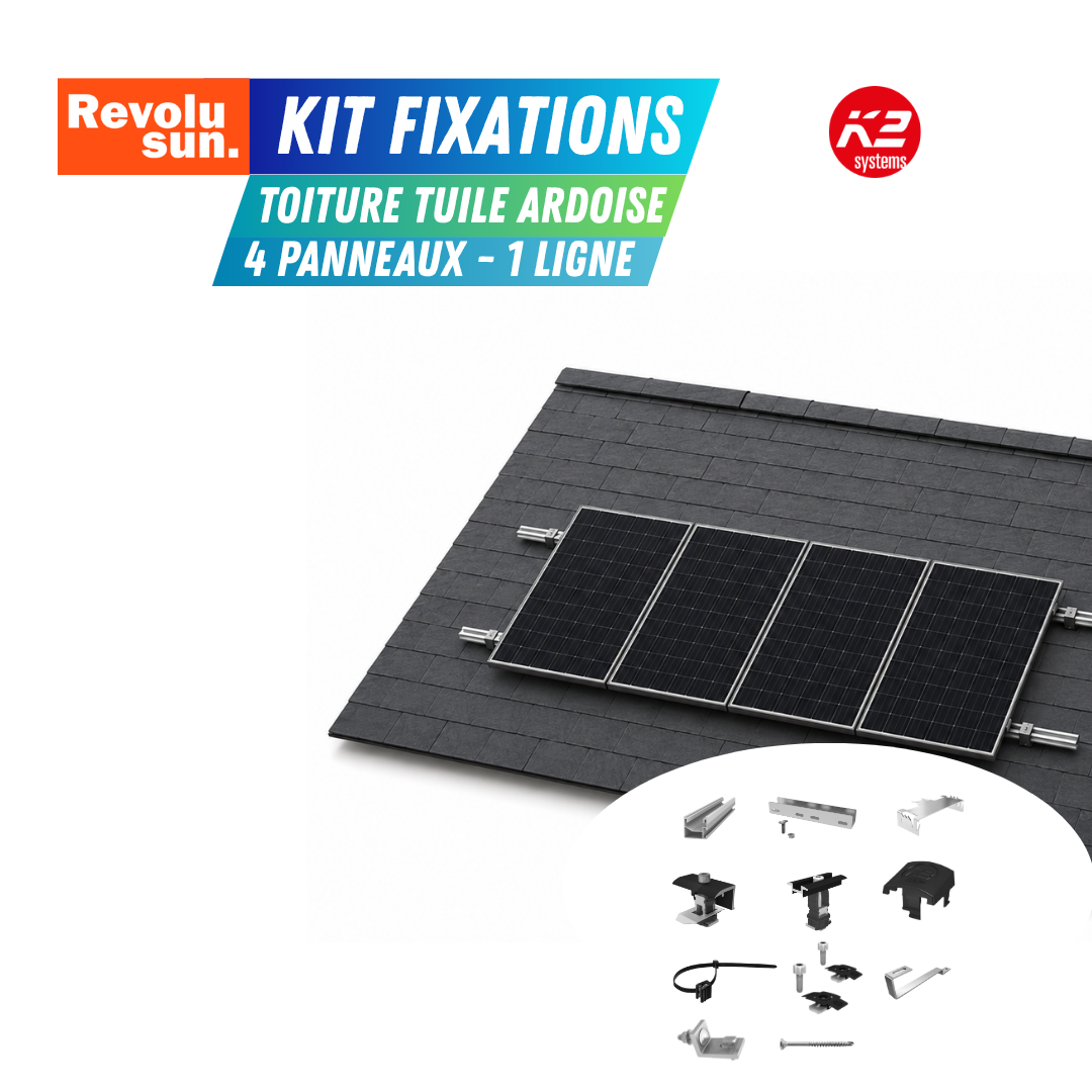 Kit de fixation toiture tuile ardoise pour 4 panneaux solaires – 1 ligne