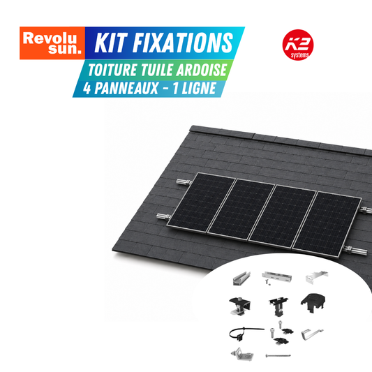 Kit de fixation toiture tuile ardoise pour 4 panneaux solaires – 1 ligne