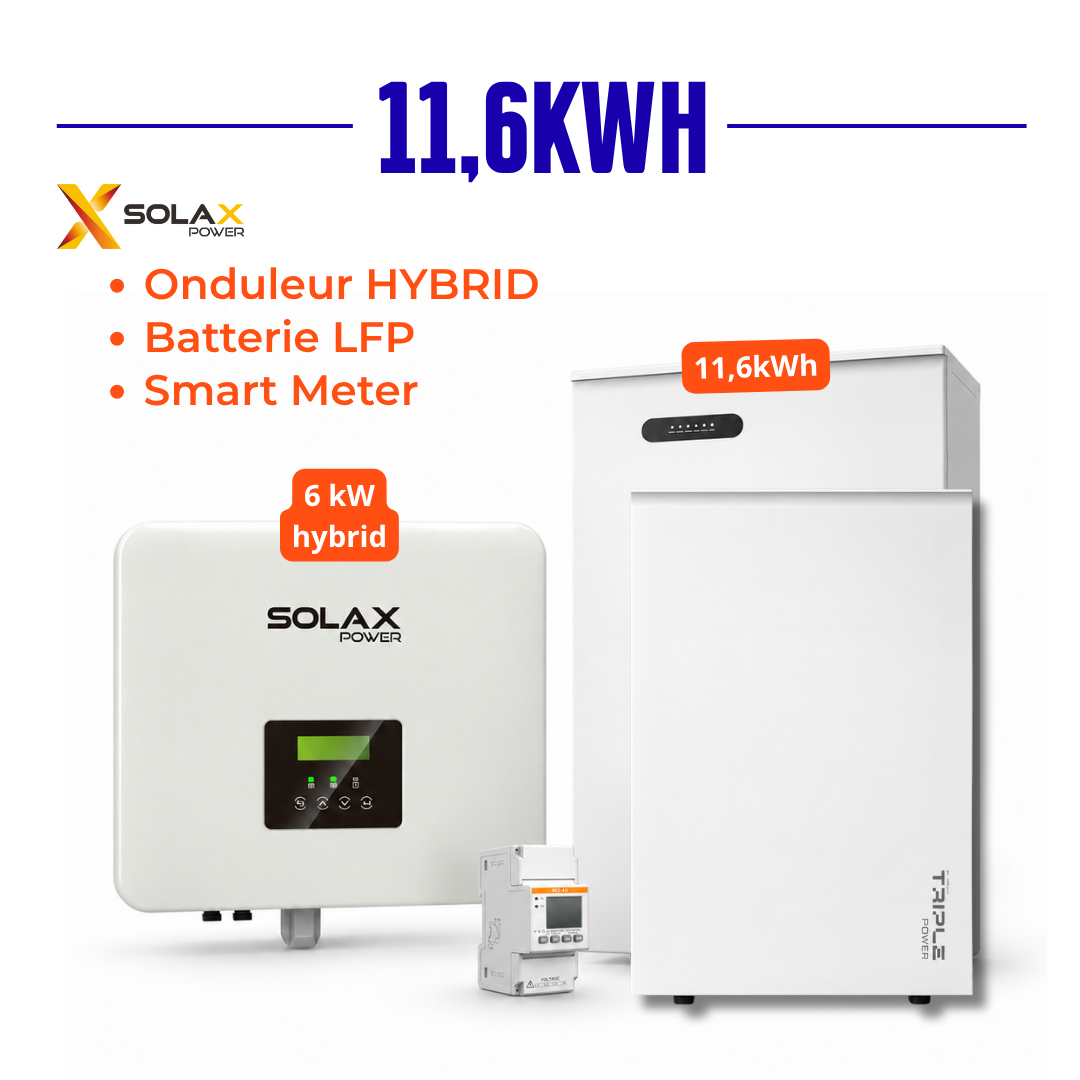 Kit Solax Power 11,6kWh - Onduleur X1 hybrid 6kW G4 + batterie T58 master V3 + smart meter monophasé
