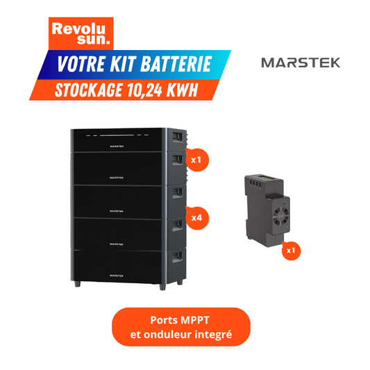 Passez à une autonomie énergétique avancée avec le Pack batterie Marstek Venus D + 3 extensions, une solution complète offrant une capacité totale de 10,24 kWh pour stocker efficacement votre énergie solaire et couvrir une grande partie de vos besoins quotidiens. Grâce à la technologie Lithium LiFePO₄ (plus de 6 000 cycles), profitez d’une durée de vie supérieure à 15 ans et d’une sécurité optimale.

Doté d’un onduleur bidirectionnel de 2 200 W (jusqu’à 2 500 W en pic) et de 4 MPPT.