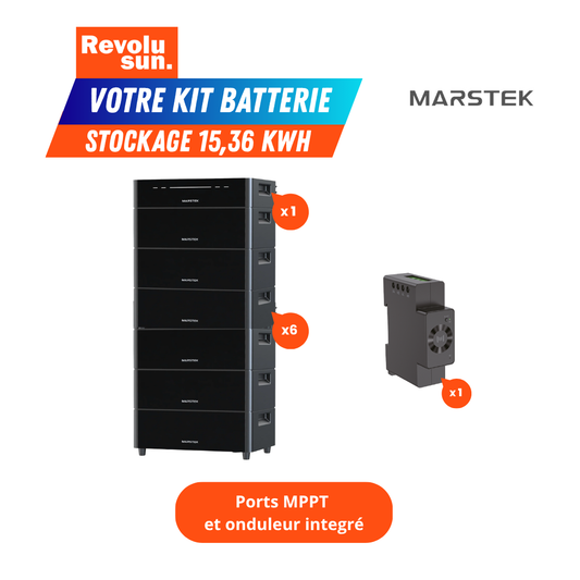 Atteignez une indépendance énergétique totale avec le Pack batterie Marstek Venus D + 5 extensions, une solution ultra complète offrant une capacité maximale de 15,36 kWh pour couvrir l’ensemble de vos besoins énergétiques au quotidien. Grâce à la technologie Lithium LiFePO₄ (plus de 6 000 cycles), ce système garantit une durée de vie supérieure à 15 ans et une sécurité optimale, même en utilisation intensive.

Doté d’un onduleur bidirectionnel jusqu’à 2 500 W et de 4 MPPT.