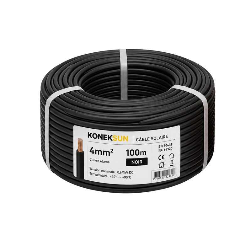 Câble solaire photovoltaïque LEADER 4 mm² – Noir – Bobine 100 m