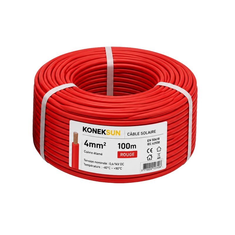 Câble solaire photovoltaïque LEADER 4 mm² – Rouge – Bobine 100 m