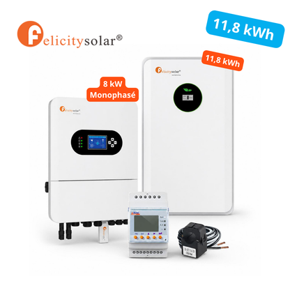 Kit Felicity Solar 11,8 kWh monophasé – Onduleur hybride 8 kW + Batterie LiFePO4 + Smart Meter monophasé