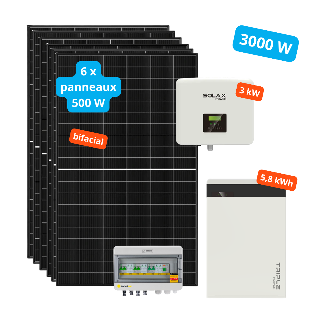 Kit solaire autoconsommation SolaX Power 3 kW + batterie 5,8 kWh – Monophasé