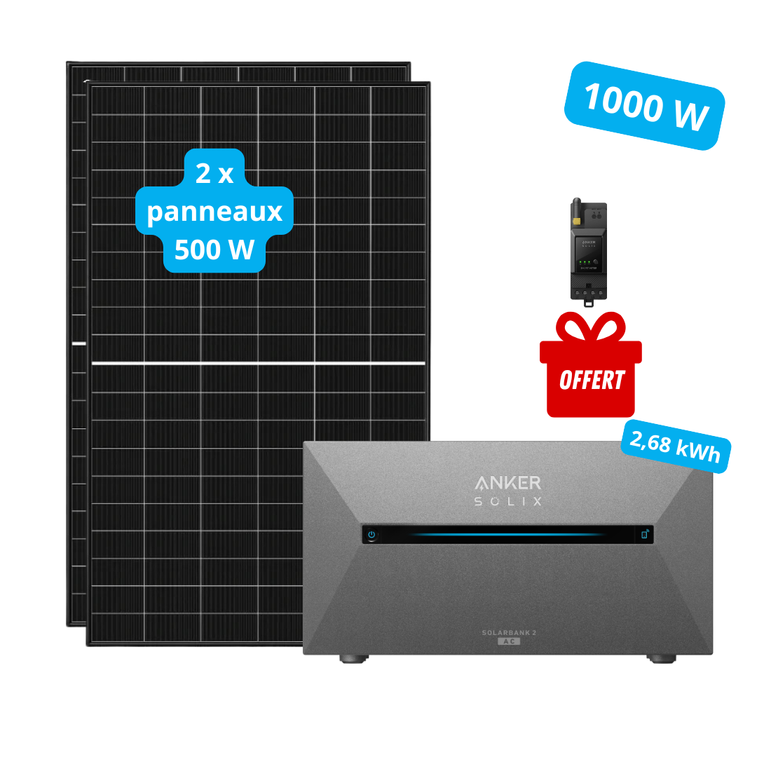 Kit solaire 1000W + stockage 2,68 kWh ANKER SOLIX Solarbank 3 Pro