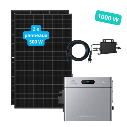 Kit solaire 1 000 W + stockage 2,4 kWh Zendure SolarFlow 2400 AC+