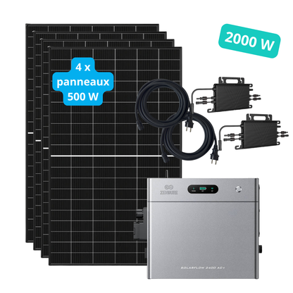 Kit solaire 2 000 W + stockage 2,4 kWh Zendure SolarFlow 2400 AC+
