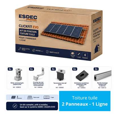 ESDEC – ClickFit EVO – Kit de fixation toiture tuile – 2 panneaux – 1 ligne