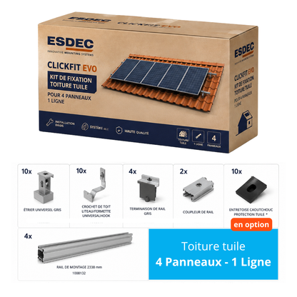 Kit de fixation ESDEC ClickFit EVO – Toiture tuile – 4 panneaux – 1 ligne